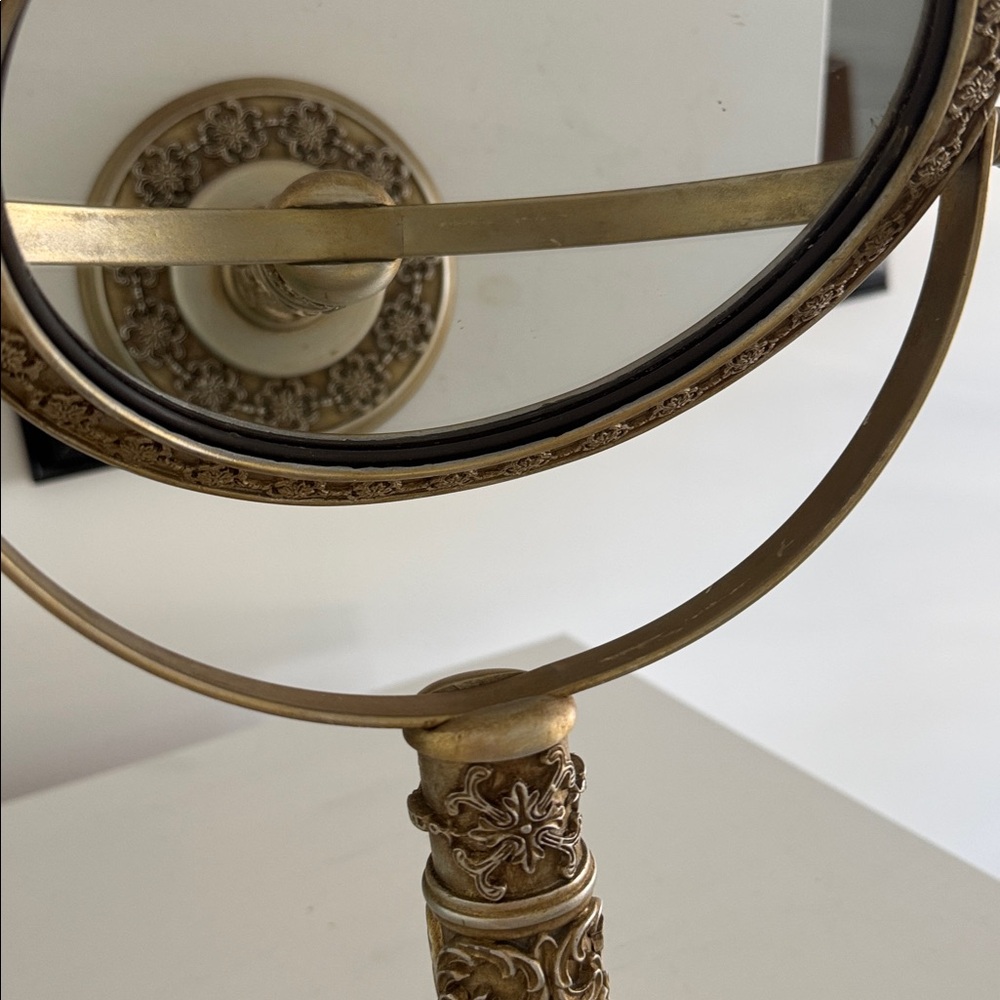 Vintage Gold Tone Two Sided Swivel Round Vanity Stand Alone Make Up Mirror AS IS - Picture 8 of 12